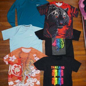 6 MENS XL NIKE SWIM DRI FIT UPF 40 100% POLYESTER TIGER CAT THAILAND T SHIRTS